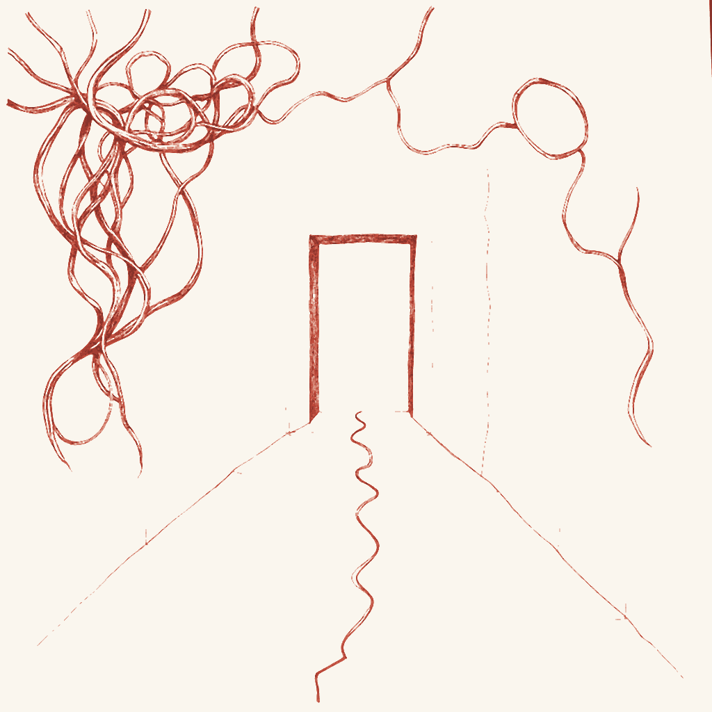 Editorial illustration: a tangled route resolving into one clean line through a doorway