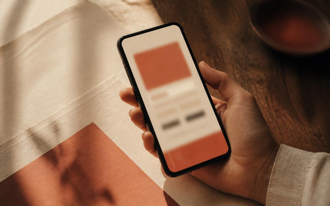 Duotone editorial illustration of a native mobile app interface