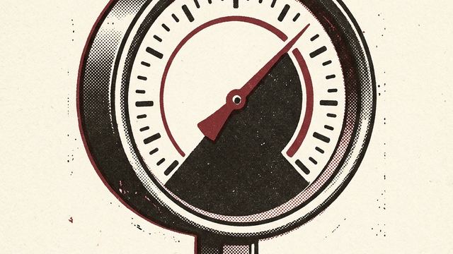 A single analog pressure gauge with a needle