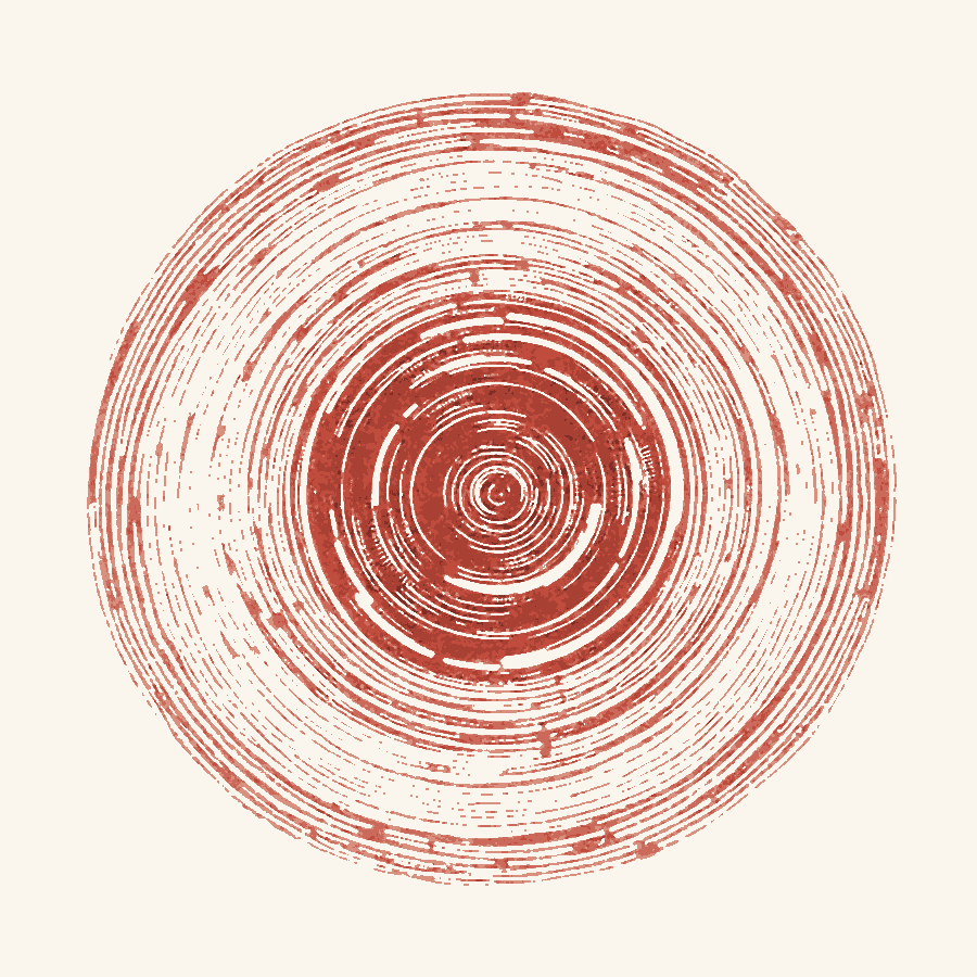 Editorial illustration: a maroon ink pool with concentric ripple rings, a metaphor for liquidity