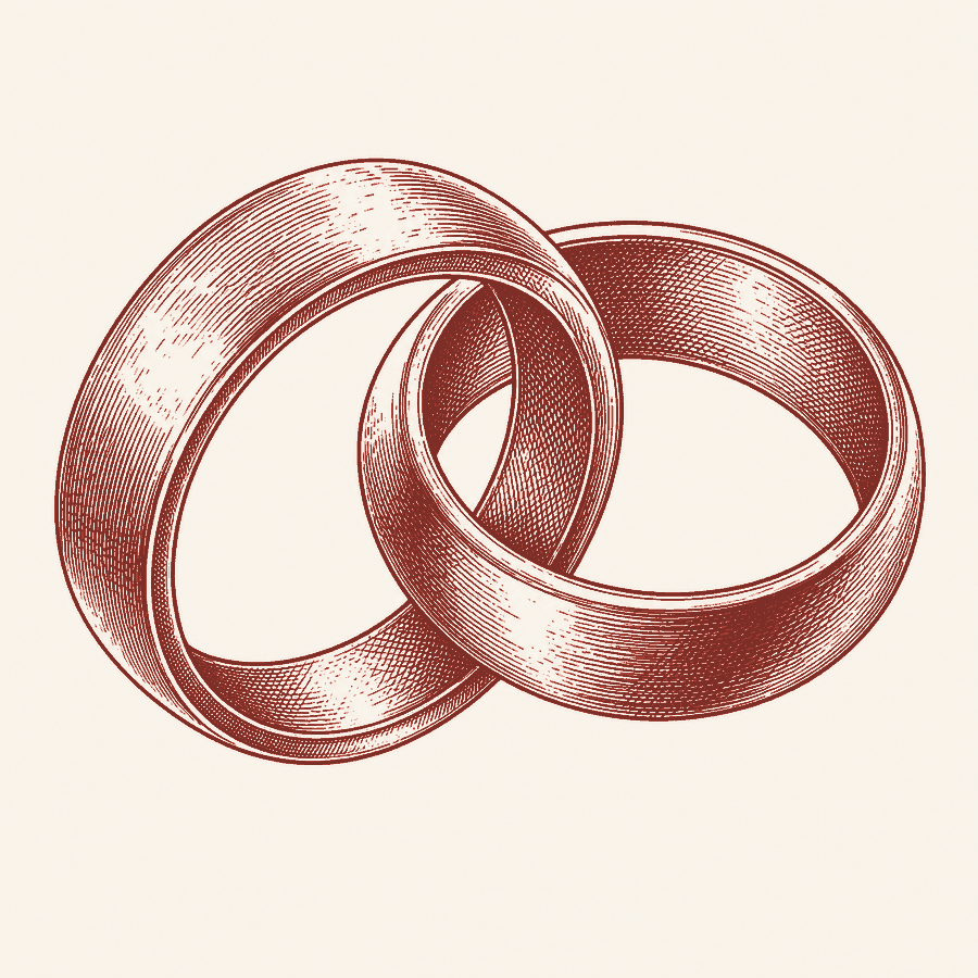 Duotone editorial illustration of two interlocking rings representing a capital deal