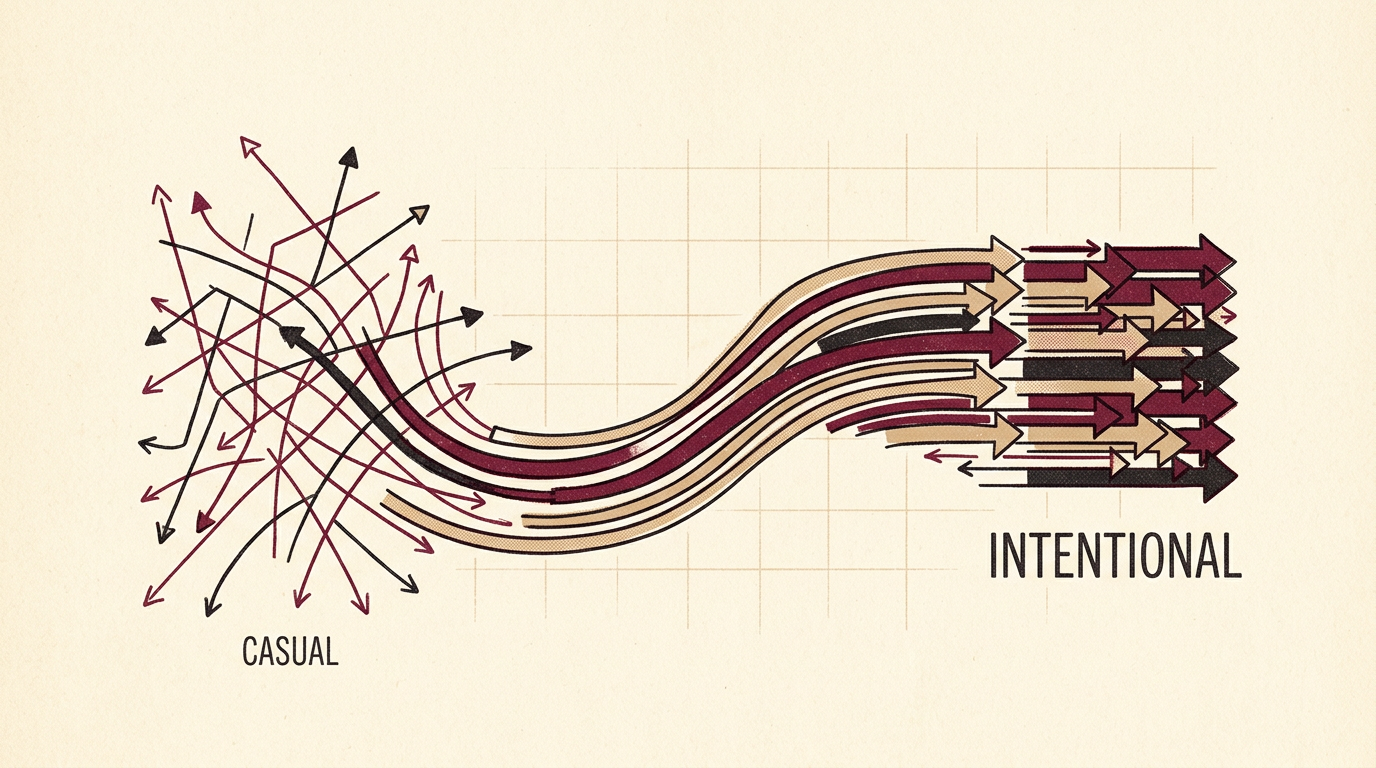Editorial illustration: capital flowing across the dating industry